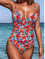 cheap One-pieces-Women&#039;s Swimwear One Piece Swimsuit Backless Tummy Control High Waist Slim Vacation Beach Wear Floral Graphic V Neck Sleeveless Bathing Suits