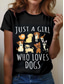 cheap Humor&amp;Quotes tee-Women&#039;s T Shirt Animal Dog Casual Short Sleeve Round Neck Regular Tops Daily Print Black White Wine Gray Summer Spring