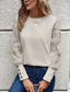 abordables Camiseta lisa-Blusas Elegantes de Encaje Blancas para Mujeres Blusa de Ojal Topos Elegantes de Encaje Botones de Manga Larga Cuello Redondo Ropa Romántica Petit para el Verano Vacaciones Rosadas Caqui Verano