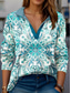 cheap Boho Tops-Women&#039;s Shirt Graphic Modern Casual Long Sleeve V Neck Shirt Collar Long Tops Daily Buttons Print Black Yellow Pink Red Blue Spring Fall