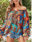 voordelige Vrouwen vakantie tops-Dames Overhemd Blouse Bloemig Stijlvol Casual Lange mouw Schouderafhangend Normale tops Dagelijks Blote rug Afdrukken Marine Blauw blauw Fuchsia Groen Zomer Lente