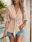 cheap Women&#039;s Work Tops-Women&#039;s Shirt Blouse Solid Color Stylish Casual Half Sleeve V Neck Regular Tops Daily Tie Front Khaki Summer Spring