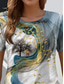 cheap Art&amp;Design tee-Women&#039;s T Shirt Graphic Casual Short Sleeve Round Neck Regular Tops Daily Print Blue Summer