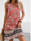 abordables Vestido Boho de Vacaciones-Mujer Mini vestido Vestido informal Vestidos Boho Chic Vestido de Tanque Vestido bohemio Bohemia Casual Boho Vacaciones Diario Playa Holgado Floral Sin Mangas Cuello Barco Rojo Beige Verano Primavera