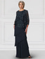cheap With Jacket-Sky blue Jacket Dresses with Lace Mother of the Bride Wedding Elegant Vintage Crew Neck Floor Length Chiffon Long Sleeve Tier Cascading Ruffles