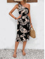 baratos Vestidos Florais-Mulheres Vestido midi Vestido casual Tubinho à moda Casual Férias Diário Normal Folha Sem Manga Assimétrico Preto Verão