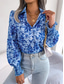 cheap Floral Blouses-Women's Shirt Blouse Buttons Print Floral Stylish Casual Long Sleeve Shirt Collar Regular Tops Daily Blue Orange Summer Spring Fall