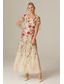 cheap Floor Length-Floral Lace A-Line Embroidered Dress Beach Wedding Formal Mother of the Bride Elegant Vintage V Neck Ankle Length Tulle Short Sleeve with Appliques Flower