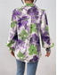 cheap Women&#039;s Graphic Tops-Women&#039;s Shirt Blouse Floral Elegant Ladies Stylish Long Sleeve Puff Sleeve Shirt Collar Regular Tops Work Daily Holiday Buttons Print Purple Green Spring Fall Winter
