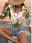 cheap Women&#039;s Vacation Tops-Women&#039;s Shirt Leaf Casual Long Sleeve Shirt Collar Regular Tops Work Daily Buttons Print Orange Spring Fall Winter