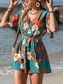 abordables grenouillère-Femme Normal Combishort Actif Floral Manche Courte Col V Taille haute Imprimer Vacances du quotidien Standard Noir Vert Eté