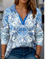 cheap Boho Tops-Women&#039;s Shirt Graphic Modern Casual Long Sleeve V Neck Shirt Collar Long Tops Daily Buttons Print Black Yellow Pink Red Blue Spring Fall