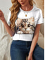 billige Dyrene tee-Dame T skjorte Katt Fritid Kortermet Rund hals Vanlige topper Daglig Trykt mønster Svart og Hvit Grå og Hvit Svart Hvit Gul Sommer