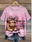 ieftine Umor &amp; Citate tricou-Pentru femei Tricou Vacă Casual Manșon scurt Rotund Topuri obișnuite Zilnic Imprimeu Roz Îmbujorat Vară