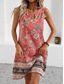 abordables Vestido Boho de Vacaciones-Mujer Mini vestido Vestido informal Vestidos Boho Chic Vestido de Tanque Vestido bohemio Bohemia Casual Boho Vacaciones Diario Playa Holgado Floral Sin Mangas Cuello Barco Rojo Beige Verano Primavera