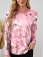 cheap Floral tee-Valentine Women&#039;s Pink T Shirt Floral Oil painting flowers Long Tops Long Sleeve Crew Neck Print Regular Fit Daily Black White Pink Blue Green Summer Spring Fall Winter