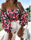 abordables Blusas Florales-Mujer Camisa Blusa Estampado Espalda al Aire Floral Elegante Casual Manga Larga Sin Tirantes Tops regulares Diario Negro Blanco Rojo Morado Verano Primavera