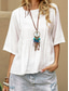 cheap Shirts-Women&#039;s Shirt Blouse Cotton Linen Shirts Solid Color Basic Casual 3/4 Length Sleeve Crew Neck Regular Tops Daily White Summer Spring