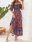 Χαμηλού Κόστους Boho Φορέματα-Γυναικεία Μακρύ Φόρεμα Μάξι Φόρεμα Καθημερινό φόρεμα Φόρεμα σε γραμμή Α Καλοκαιρινό φόρεμα Φόρεμα Boho Κομψό Στυλάτο Etnic Διακοπές Καθημερινά Ημερομηνία Κανονικό Φλοράλ Κοντομάνικο Ώμοι Έξω