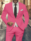 cheap Men&#039;s Blazers-Men&#039;s Graduation Set Blazer Business Cocktail Party Wedding Party 2 Piece Fashion Casual Spring &amp;  Fall Polyester Solid Color Buttons Pocket Comfortable Single Breasted Blazer Light Pink Yellow Pink