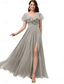 cheap Bridesmaid Dresses-A-Line Bridesmaid Dress V Neck Short Sleeve Elegant Floor Length Chiffon with Split Front 2022