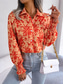 cheap Floral Blouses-Women's Shirt Blouse Buttons Print Floral Stylish Casual Long Sleeve Shirt Collar Regular Tops Daily Blue Orange Summer Spring Fall