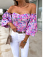 abordables Blusas Florales-Mujer Camisa Blusa Estampado Espalda al Aire Floral Elegante Casual Manga Larga Sin Tirantes Tops regulares Diario Negro Blanco Rojo Morado Verano Primavera