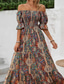 billiga Semester Boho Klänning-Dam Långklänning Maxiklänning A linjeklänning Sommarklänning Boho-klänning Elegant bohemliv Stylish Semester Dagligen Datum Normal Grafisk Kortärmad Över axeln Grön Mörkblå Sommar