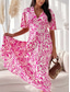 cheap Elegant Floral Dresses-Women&#039;s Midi Dress Casual Dress Swing Dress A Line Dress Stylish Casual Vacation Daily Regular Fit Floral Short Sleeve V Neck White Red Summer
