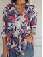 cheap Women&#039;s Graphic Tops-Women&#039;s Shirt Blouse Floral Stylish Casual Long Sleeve Shirt Collar Regular Tops Daily Buttons Print Blue Orange Summer Spring