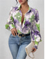 cheap Women&#039;s Graphic Tops-Women&#039;s Shirt Blouse Floral Elegant Ladies Stylish Long Sleeve Puff Sleeve Shirt Collar Regular Tops Work Daily Holiday Buttons Print Purple Green Spring Fall Winter