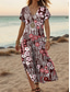 cheap T shirt Dresses-Women&#039;s Maxi Dress Casual Dress Sundress Shift Dress Stylish Casual Drop Shoulder Vacation Daily Regular Fit Floral Short Sleeve V Neck Brown Spring Fall