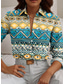 abordables Tops Boho pour Femmes-Femmes Chemise Géométrique Bloc de Couleur Occasionnel manche longue Col de chemise Hauts Réguliers Travail Quotidien Boutons Imprimé Bleu Printemps Automne Hiver