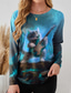 cheap Animals tee-Women&#039;s T Shirt Heart Plaid Casual Long Sleeve Crew Neck Long Tops Daily Print Yellow Red Blue Rose Pink Summer Spring