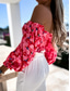 abordables Blusas Florales-Mujer Camisa Blusa Estampado Espalda al Aire Floral Elegante Casual Manga Larga Sin Tirantes Tops regulares Diario Negro Blanco Rojo Morado Verano Primavera