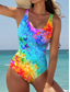 abordables Maillots de bain une pièce-Maillots de bain pour femmes Maillot de bain une pièce Imprimé papillon multicolore Sans manches Encolure arrondie Tissu extensible Mode de plage estivale Maillots de bain vibrants Disponibles en