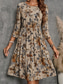 cheap Print Cotton &amp; Linen Dresses-Women&#039;s Mini Dress Cotton Linen Dresses Casual Dress Basic Casual Vacation Daily Regular Fit Floral 3/4 Length Sleeve Crew Neck Khaki Summer Spring
