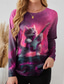 cheap Animals tee-Women&#039;s T Shirt Heart Plaid Casual Long Sleeve Crew Neck Long Tops Daily Print Yellow Red Blue Rose Pink Summer Spring