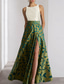 cheap FLORALS-Green Floral A-Line Evening Gown Elegant Dress Formal Wedding Floor Length Sleeveless Halter Neck Pocket Satin with Pocket Derby Dress Race Day Dress Wedding Guest Dress 2025