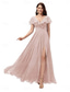 cheap Bridesmaid Dresses-A-Line Bridesmaid Dress V Neck Short Sleeve Elegant Floor Length Chiffon with Split Front 2022