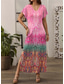 tanie Sukienki boho-Sukienka maxi dla kobiet sukienka casual sukienka na plażę sukienka shift stylowa casual opadające ramiączka wakacyjna codzienna regularny krój kolorowy gradient krótki rękaw dekolt w serek różowy