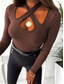 cheap T-shirts-Women&#039;s Tank Top Solid Color Stylish Long Sleeve Asymmetric Neck Crop Tops Daily Black Blue Brown Spring