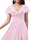 cheap Bridesmaid Dresses-A-Line Bridesmaid Dress V Neck Short Sleeve Elegant Floor Length Chiffon with Split Front 2022