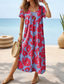 cheap Floral Dress-Women&#039;s Maxi Dress Sundress Shift Dress Summer Dress Vintage Ethnic Vacation Casual Holiday Regular Fit Floral Short Sleeve Crew Neck Blue Summer