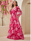 cheap Floor Length-Floral Wedding Guest A-Line Mother of the Bride Dress Elegant Hide Belly V Neck Floor Length Chiffon Long Sleeve with Flower 2025