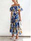 cheap Vacation Dresses-Women&#039;s Maxi Dress Casual Dress Swing Dress A Line Dress Stylish Casual Vacation Daily Regular Fit Floral Short Sleeve Off Shoulder Blue Green Summer