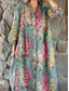 preiswerte bedruckte Kleider aus Baumwolle und Leinen-Damen Midikleid Leinen-inspirierte Kleider Hemdblusenkleid Freizeitkleid Elegant Stilvoll Lässig Urlaub Täglich Date Lässiger Schnitt Blumen Langarm Rundhalsausschnitt Rote Blau Dunkelgrün Grün