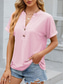 cheap Plain tee-Women&#039;s T Shirt Plain Casual Short Sleeve Notched Neck Regular Tops Daily Weekend Buttons White Pink Purple Green Summer