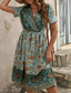 billiga Semester Boho Klänning-Dam Långklänning Maxiklänning Vardagsklänning A linjeklänning Sommarklänning Boho-klänning Elegant Hawaiisk Stylish Semester Dagligen Datum Normal Blommig Kortärmad V-hals Grön Sommar