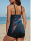 preiswerte Tankinis-Damen Tankini 2-teiliges Badeanzug Boy Leg Rücklos Urlaub Strandbekleidung Blätter U-Braut Ärmellos Badeanzüge